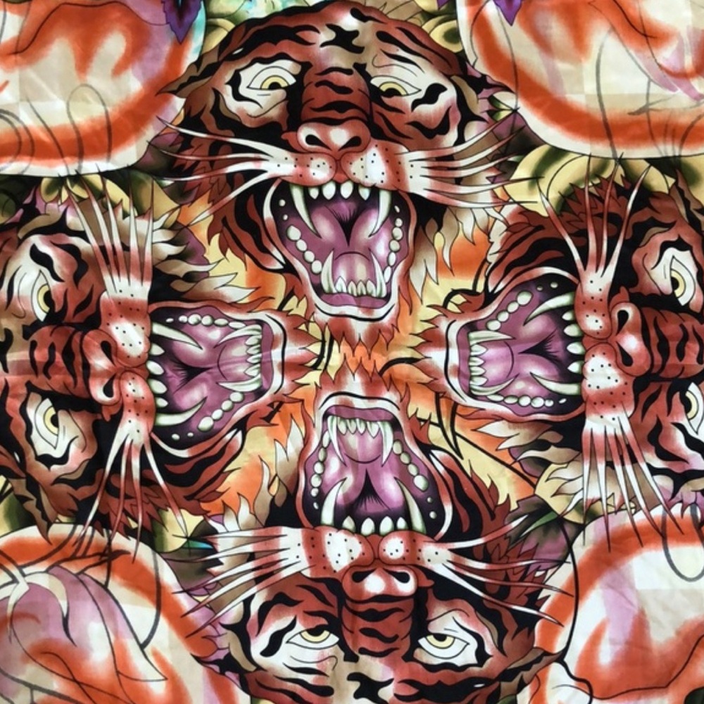 Ed Hardy Christian Audigier Mirrored Tiger Print 100% Silk Scarf